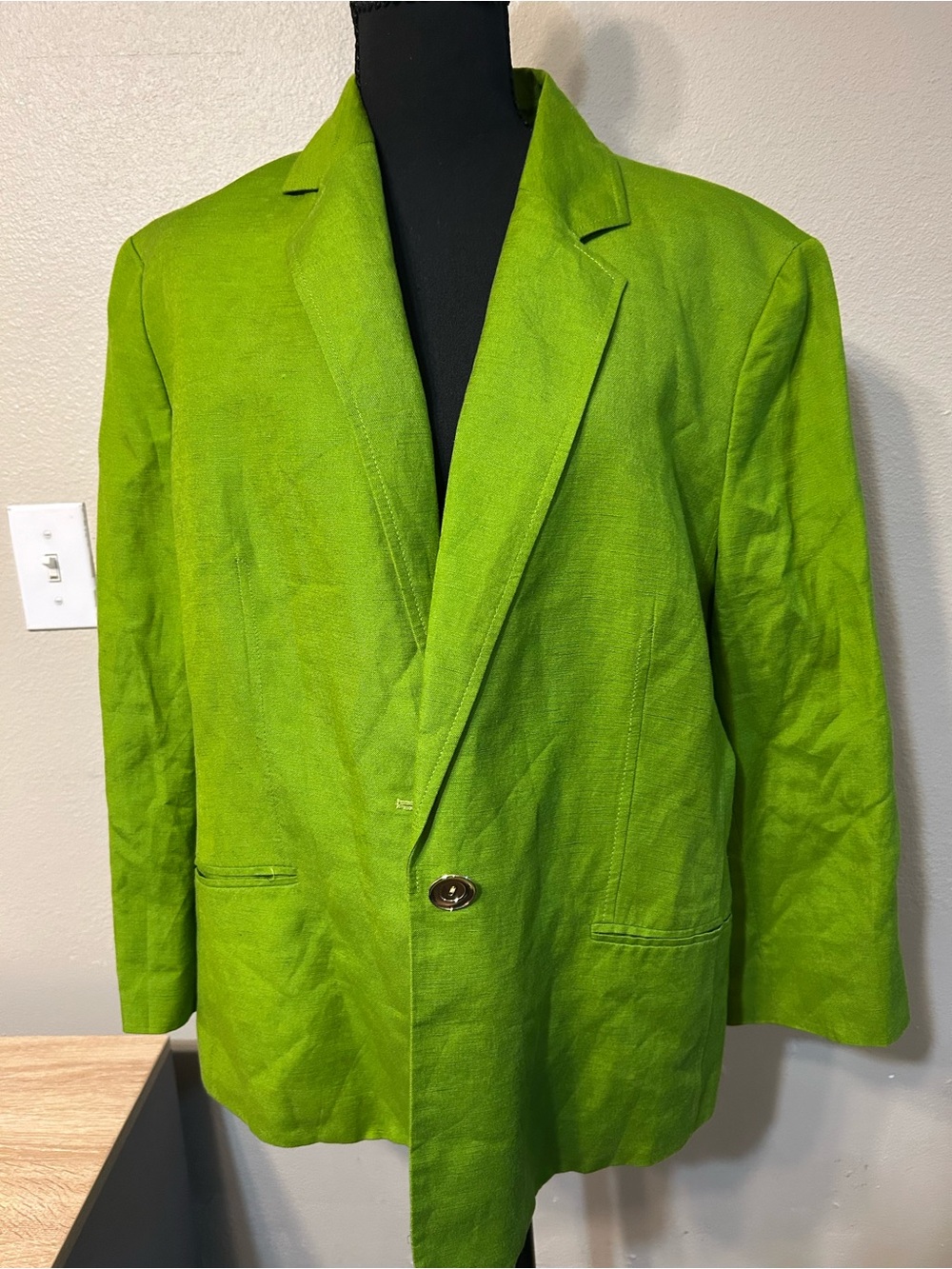 Black Label Evan-Picone Size 18 Lime Green Linen Blend Blazer Jacket